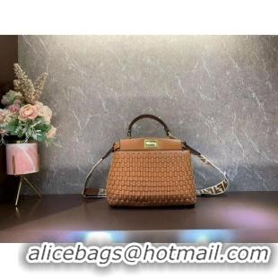 Low Cost Fendi Peekaboo Mini braided leather bag 8BN244A brown