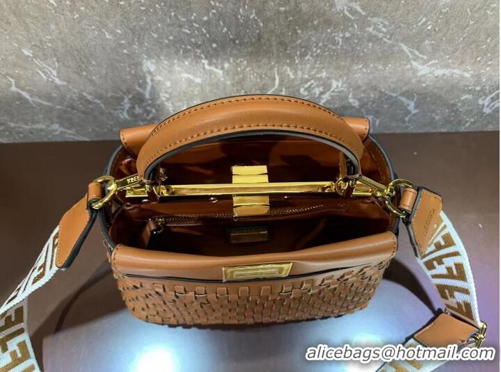 Low Cost Fendi Peekaboo Mini braided leather bag 8BN244A brown