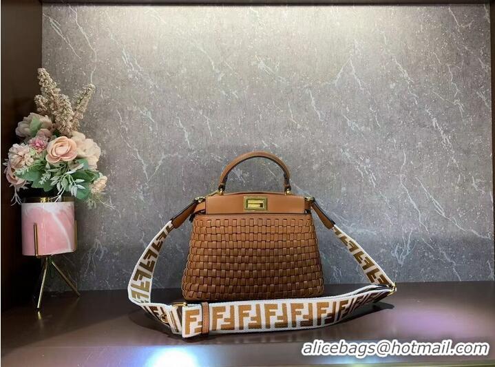 Low Cost Fendi Peekaboo Mini braided leather bag 8BN244A brown