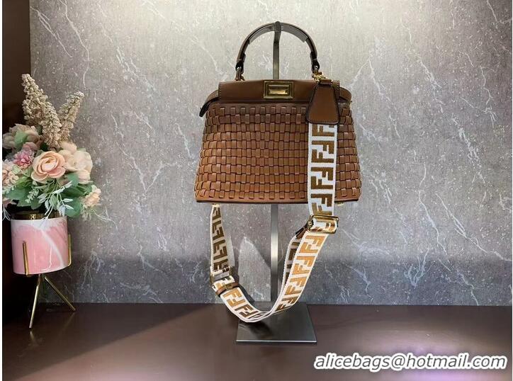 Low Cost Fendi Peekaboo Mini braided leather bag 8BN244A brown