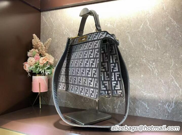 Pretty Style Fendi Peekaboo ISeeU Dove gray FF tapestry fabric bag F1982 Gray