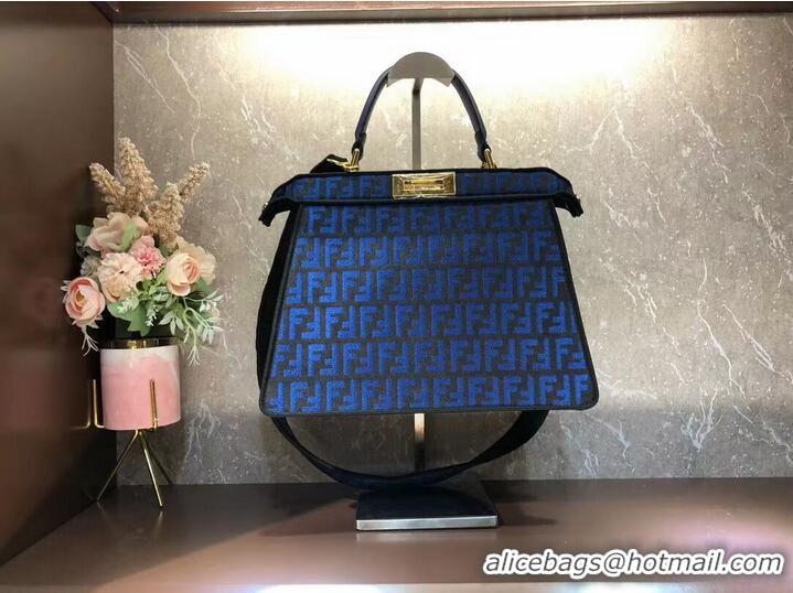 Best Product Fendi Peekaboo ISeeU FF tapestry fabric bag F1982 blue