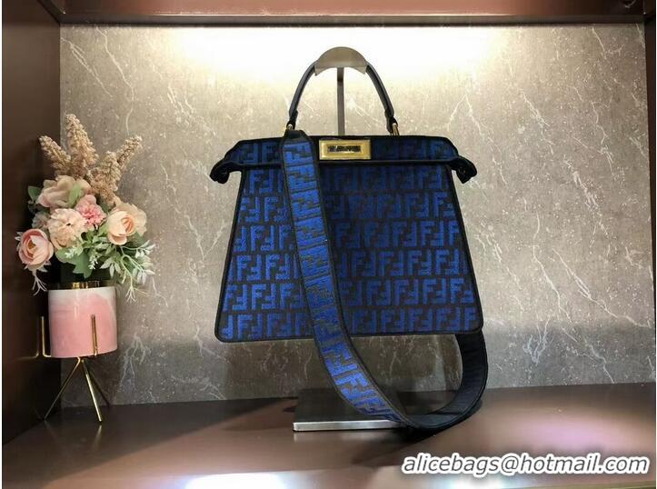 Best Product Fendi Peekaboo ISeeU FF tapestry fabric bag F1982 blue