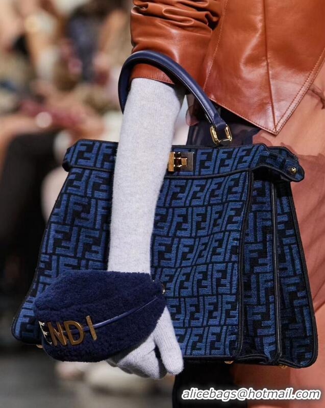 Best Product Fendi Peekaboo ISeeU FF tapestry fabric bag F1982 blue