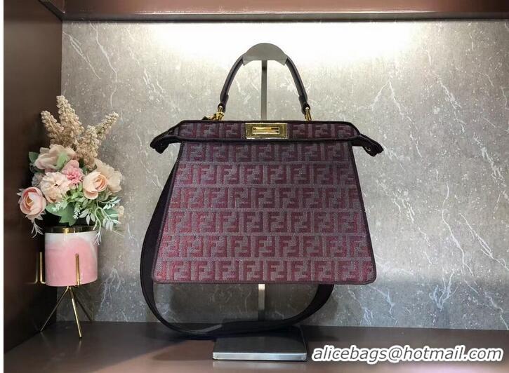 Unique Style Fendi Peekaboo ISeeU FF tapestry fabric bag F1982 Burgundy