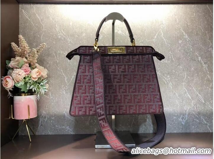 Unique Style Fendi Peekaboo ISeeU FF tapestry fabric bag F1982 Burgundy