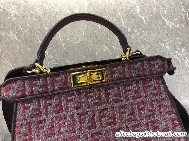 Unique Style Fendi Peekaboo ISeeU FF tapestry fabric bag F1982 Burgundy