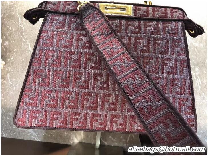 Unique Style Fendi Peekaboo ISeeU FF tapestry fabric bag F1982 Burgundy