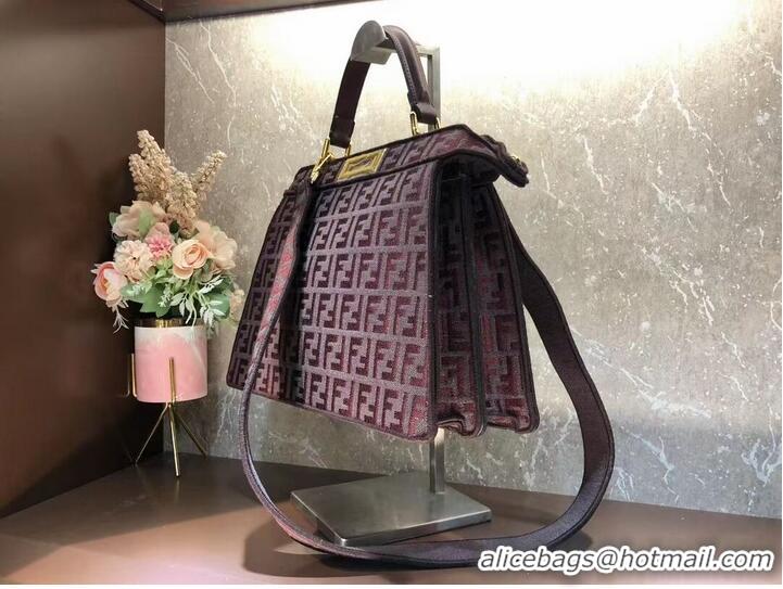 Unique Style Fendi Peekaboo ISeeU FF tapestry fabric bag F1982 Burgundy