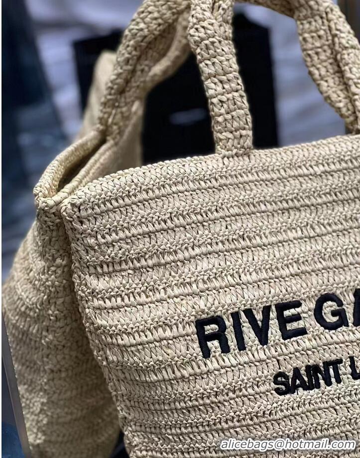 Traditional Specials SAINT LAURENT RIVE GAUCHE SUPPLE TOTE BAG IN RAFFIA CROCHET 688864 NATUREL