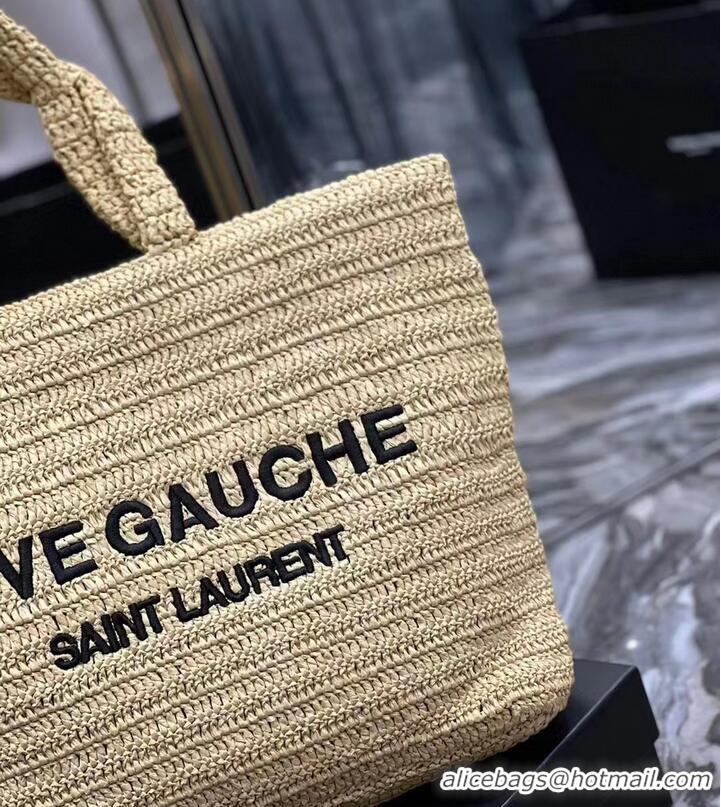 Traditional Specials SAINT LAURENT RIVE GAUCHE SUPPLE TOTE BAG IN RAFFIA CROCHET 688864 NATUREL