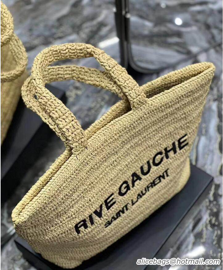 Traditional Specials SAINT LAURENT RIVE GAUCHE SUPPLE TOTE BAG IN RAFFIA CROCHET 688864 NATUREL