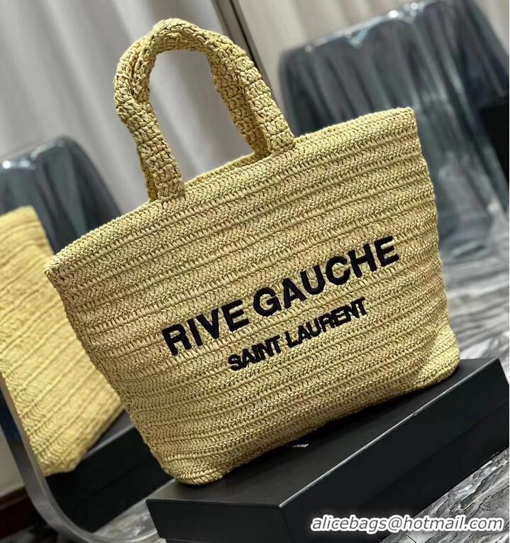 Traditional Specials SAINT LAURENT RIVE GAUCHE SUPPLE TOTE BAG IN RAFFIA CROCHET 688864 NATUREL