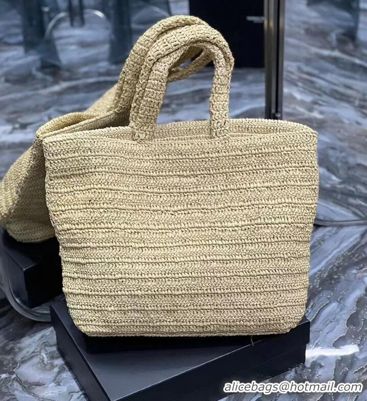 Traditional Specials SAINT LAURENT RIVE GAUCHE SUPPLE TOTE BAG IN RAFFIA CROCHET 688864 NATUREL