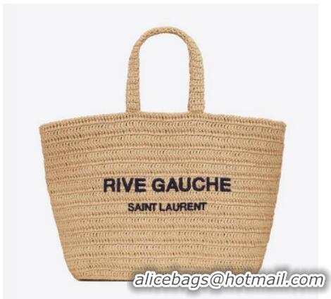 Traditional Specials SAINT LAURENT RIVE GAUCHE SUPPLE TOTE BAG IN RAFFIA CROCHET 688864 NATUREL