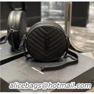 Good Taste SAINT LAURENT VINYLE ROUND CAMERA BAG IN CHEVRON-QUILTED GRAIN DE POUDRE EMBOSSED LEATHER 6104361 black