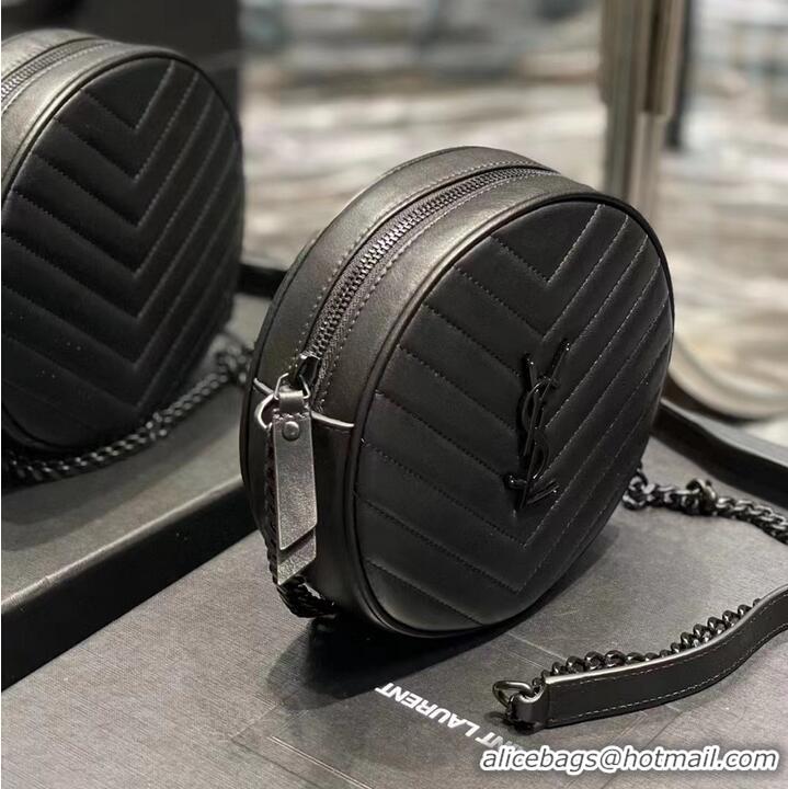 Good Taste SAINT LAURENT VINYLE ROUND CAMERA BAG IN CHEVRON-QUILTED GRAIN DE POUDRE EMBOSSED LEATHER 6104361 black