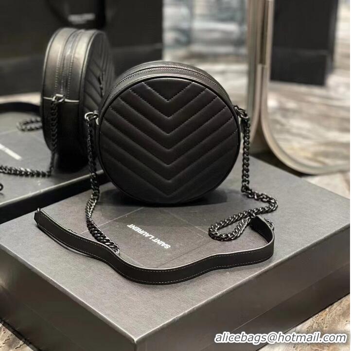 Good Taste SAINT LAURENT VINYLE ROUND CAMERA BAG IN CHEVRON-QUILTED GRAIN DE POUDRE EMBOSSED LEATHER 6104361 black