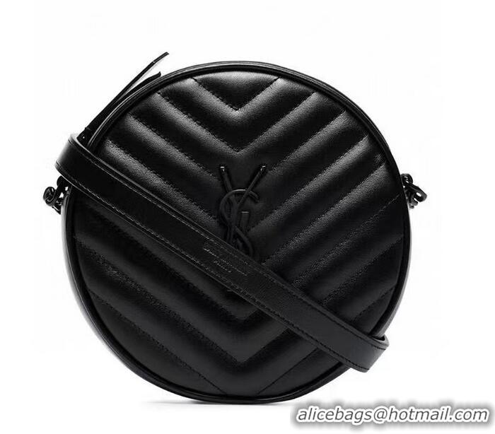 Good Taste SAINT LAURENT VINYLE ROUND CAMERA BAG IN CHEVRON-QUILTED GRAIN DE POUDRE EMBOSSED LEATHER 6104361 black