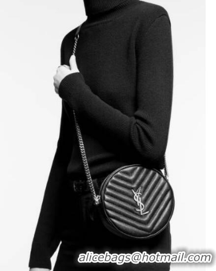 Good Taste SAINT LAURENT VINYLE ROUND CAMERA BAG IN CHEVRON-QUILTED GRAIN DE POUDRE EMBOSSED LEATHER 6104361 black