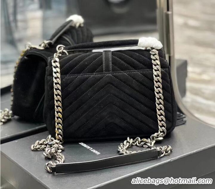 Super Quality SAINT LAURENT COLLEGE MEDIUM CHAIN BAG IN LIGHT SUEDE WITH FRINGES 5317050 black