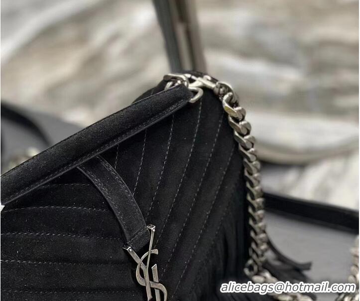 Super Quality SAINT LAURENT COLLEGE MEDIUM CHAIN BAG IN LIGHT SUEDE WITH FRINGES 5317050 black