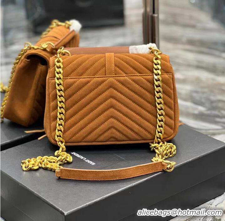 Luxurious SAINT LAURENT COLLEGE MEDIUM CHAIN BAG IN LIGHT SUEDE WITH FRINGES 5317050 CINNAMON