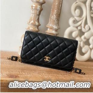 Famous Brand Chanel MINI FLAP BAG Lambskin & Gold-Tone Metal AS0950 black