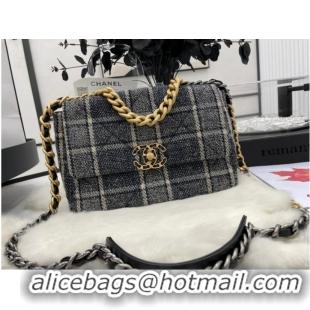 Market Sells CHANEL 19 Flap Bag Wool Tweed & gold-Finish Metal AS1160 gray