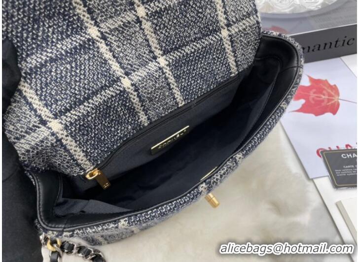 Market Sells CHANEL 19 Flap Bag Wool Tweed & gold-Finish Metal AS1160 gray