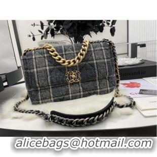 Good Product CHANEL 19 Flap Bag Wool Tweed & gold-Finish Metal AS1161 gray