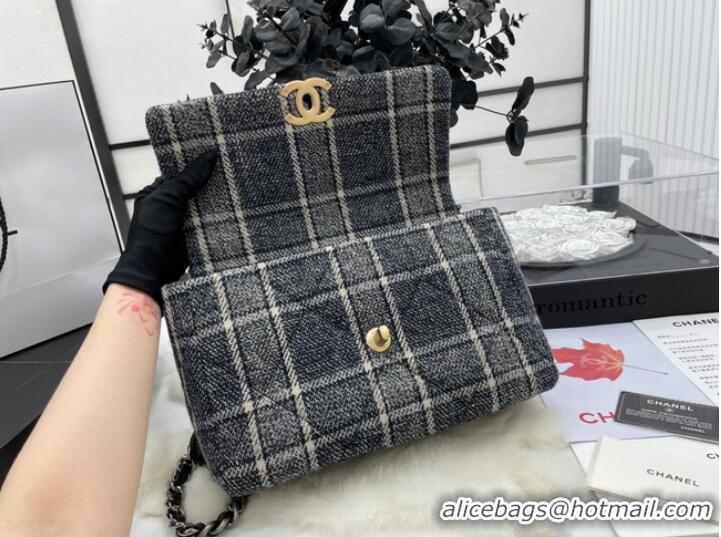 Good Product CHANEL 19 Flap Bag Wool Tweed & gold-Finish Metal AS1161 gray