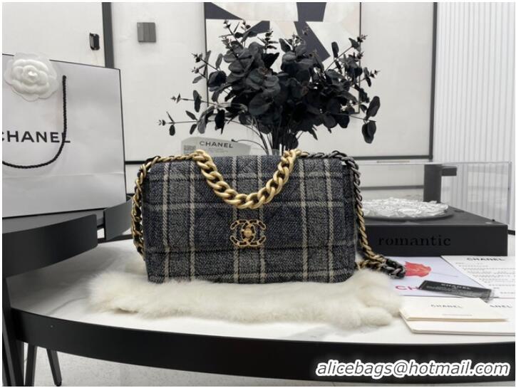 Good Product CHANEL 19 Flap Bag Wool Tweed & gold-Finish Metal AS1161 gray