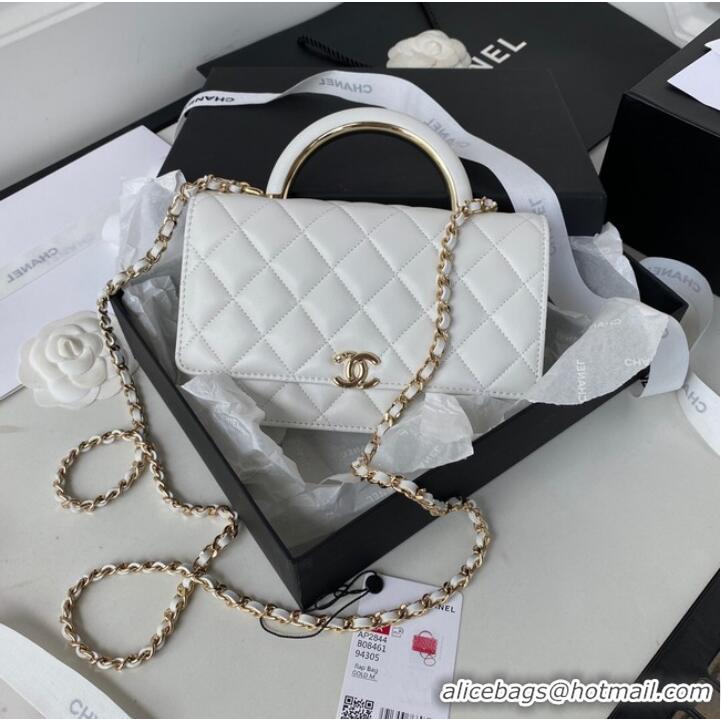 Good Looking CHANEL WALLET ON CHAIN Lambskin & Gold-Tone Metal AP2844 white