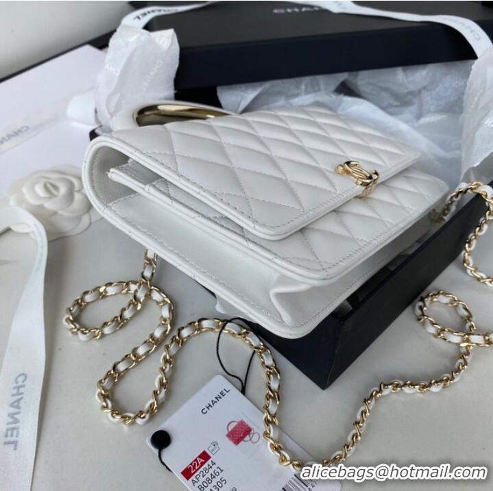 Good Looking CHANEL WALLET ON CHAIN Lambskin & Gold-Tone Metal AP2844 white