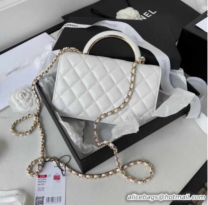 Good Looking CHANEL WALLET ON CHAIN Lambskin & Gold-Tone Metal AP2844 white