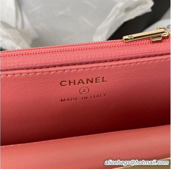 Good Looking CHANEL WALLET ON CHAIN Lambskin & Gold-Tone Metal AP2844 pink