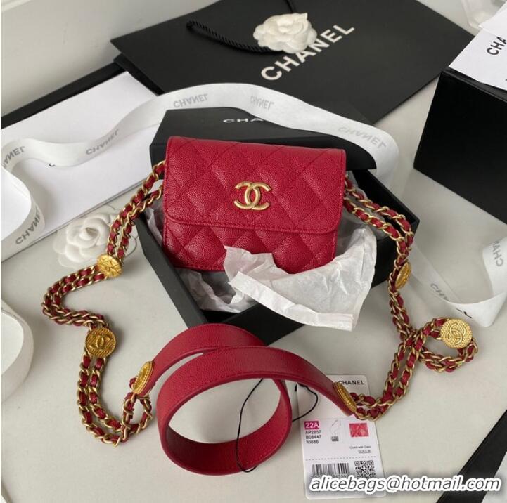 Youthful Promotional CHANEL CLUTCH WITH CHAIN AP2857 dark red