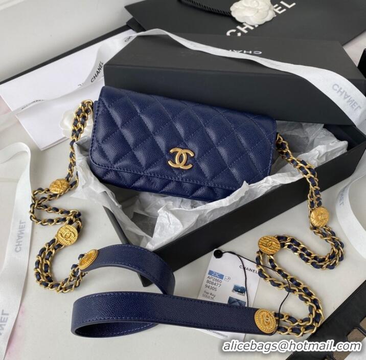 Famous Brand CHANEL CLUTCH WITH CHAIN AP2860 Navy Blue