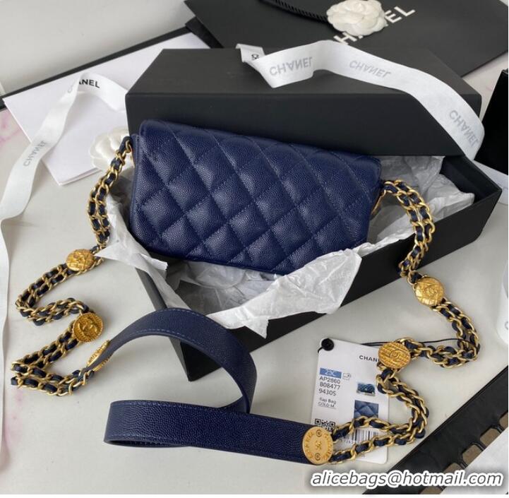 Famous Brand CHANEL CLUTCH WITH CHAIN AP2860 Navy Blue