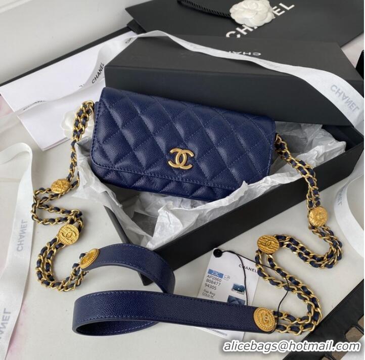 Famous Brand CHANEL CLUTCH WITH CHAIN AP2860 Navy Blue