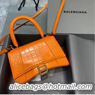 Fashionable Balenciaga HOURGLASS SMALL TOP HANDLE BAG crocodile embossed calfskin B108895C Orange