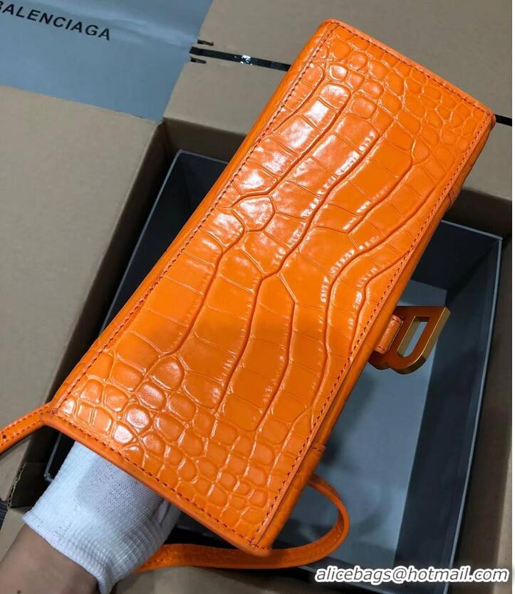 Fashionable Balenciaga HOURGLASS SMALL TOP HANDLE BAG crocodile embossed calfskin B108895C Orange