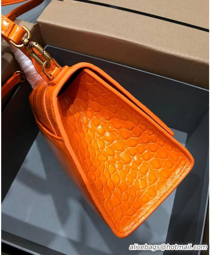 Fashionable Balenciaga HOURGLASS SMALL TOP HANDLE BAG crocodile embossed calfskin B108895C Orange