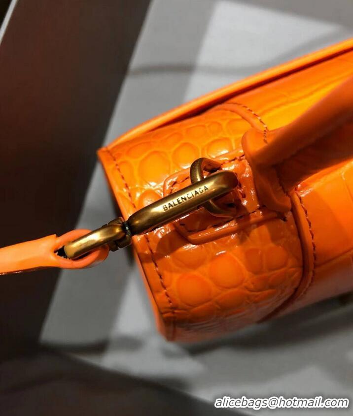 Fashionable Balenciaga HOURGLASS SMALL TOP HANDLE BAG crocodile embossed calfskin B108895C Orange