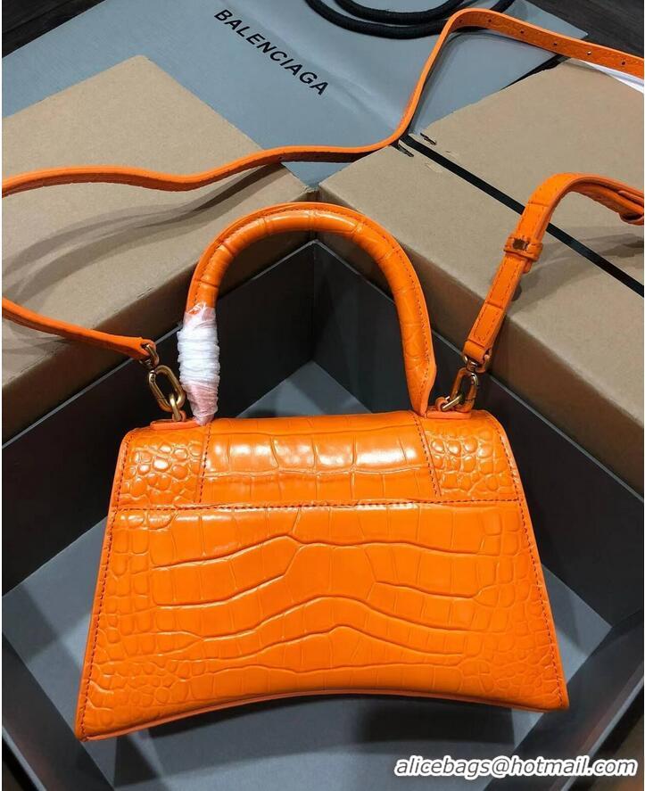 Fashionable Balenciaga HOURGLASS SMALL TOP HANDLE BAG crocodile embossed calfskin B108895C Orange