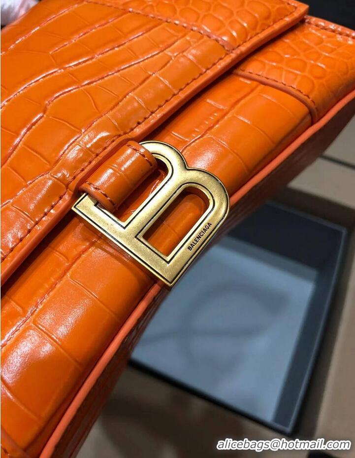 Fashionable Balenciaga HOURGLASS SMALL TOP HANDLE BAG crocodile embossed calfskin B108895C Orange