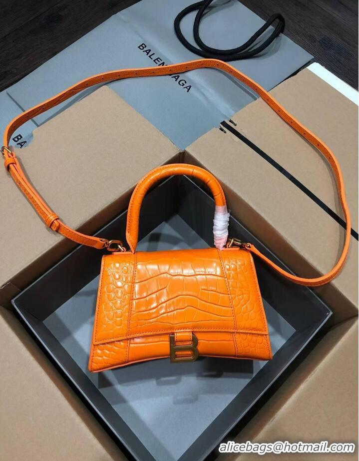 Fashionable Balenciaga HOURGLASS SMALL TOP HANDLE BAG crocodile embossed calfskin B108895C Orange