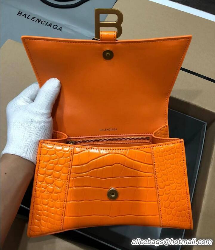 Fashionable Balenciaga HOURGLASS SMALL TOP HANDLE BAG crocodile embossed calfskin B108895C Orange