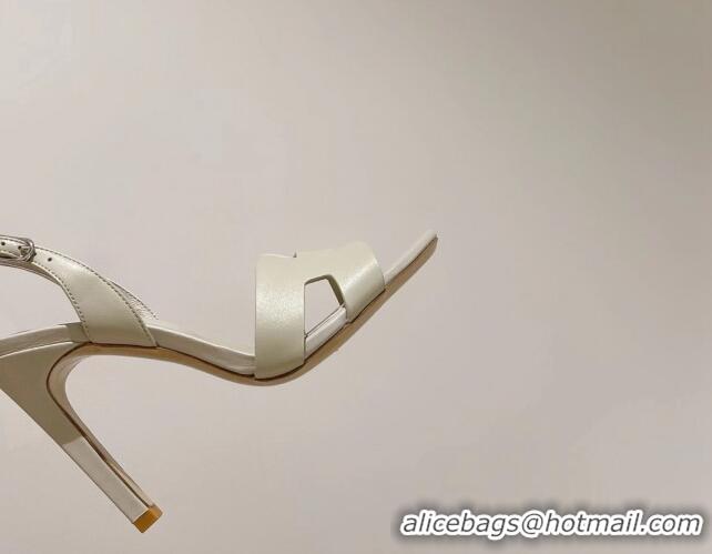 Luxury Hermes Ella High Heel Sandals 10cm in Smooth Leather White/Silver 071921